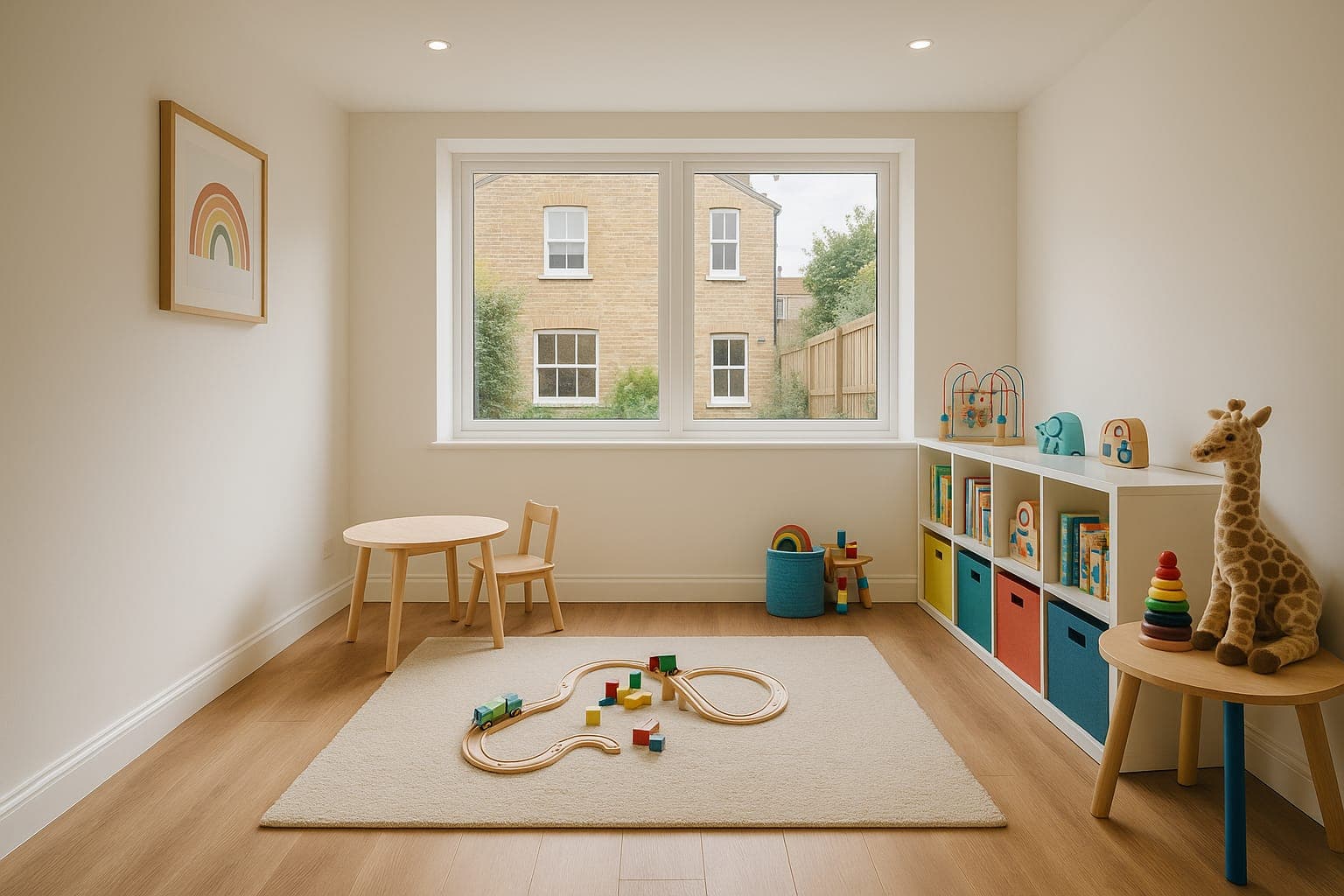 Single garage converted into a bright home office with full-height glazing