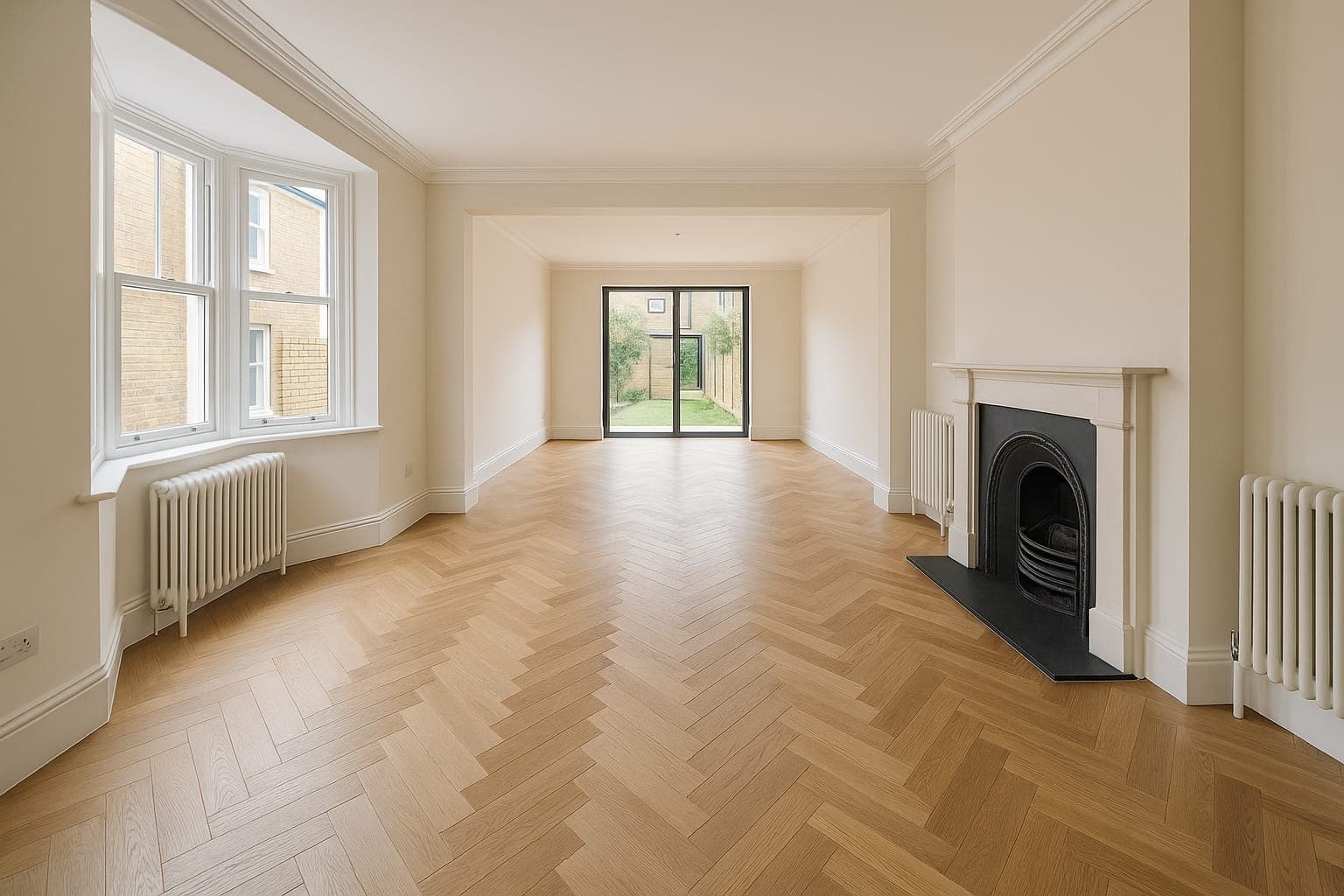 Full house renovation in progress — structural steelwork and rewiring visible