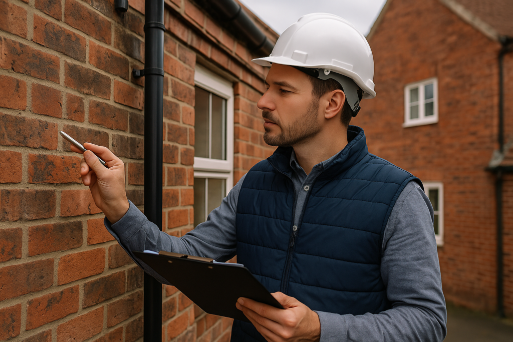 a man wearing a hard hat and holding a clipboard